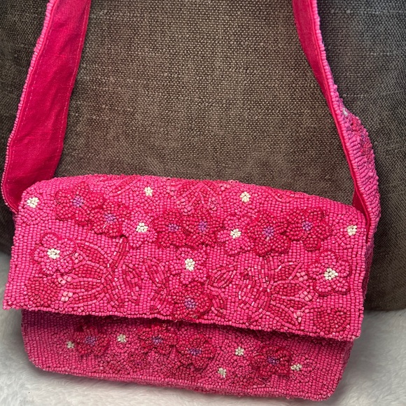 BCBGMaxAzria Handbags - BCBGMaxAzria Pink Beaded Floral Bag